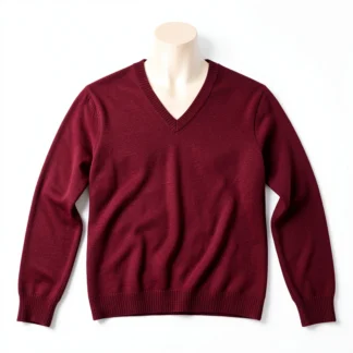 Merino Wool V-Neck Jumper — Burgundy
